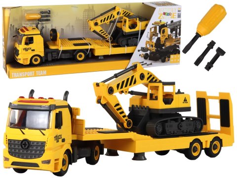 Laweta Do Składania Z Koparką Gąsienicową Dźwięk Światła DIY Żółty Laweta Do Składania Z Koparką Gąsienicową Dźwięk Światła DIY Żółty