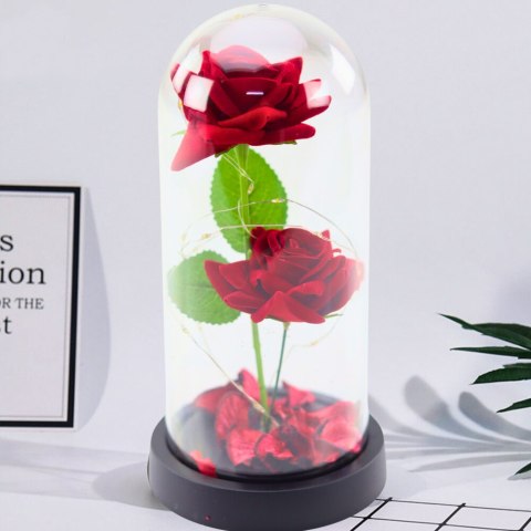 Wieczne 2 Róże w Kopule z Oświetleniem LED i Płatkami Róż Czerwone 21x11cm Wieczne 2 Róże w Kopule z Oświetleniem LED i Płatkami Róż Czerwone 21x11cm