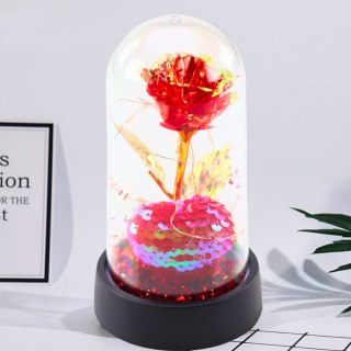 Wieczna Róża Kryształowa w Kopule z Oświetleniem LED z Serduszkiem 14x8cm
