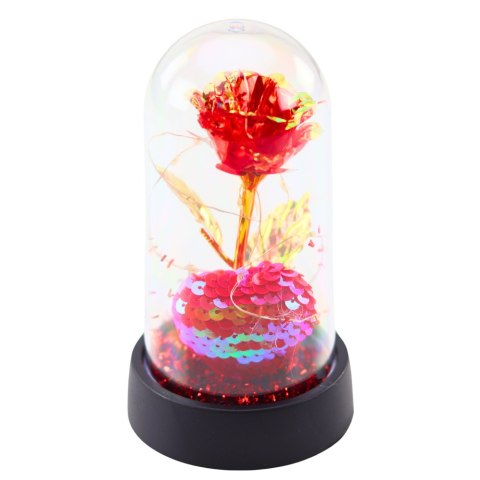 Wieczna Róża Kryształowa w Kopule z Oświetleniem LED z Serduszkiem 14x8cm Wieczna Róża Kryształowa w Kopule z Oświetleniem LED z Serduszkiem 14x8cm