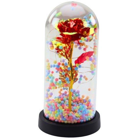 Wieczna Róża W Kopule Kryształowa Oświetlenie LED Kuleczki Czerwona 21x11cm Wieczna Róża W Kopule Kryształowa Oświetlenie LED Kuleczki Czerwona 21x11cm